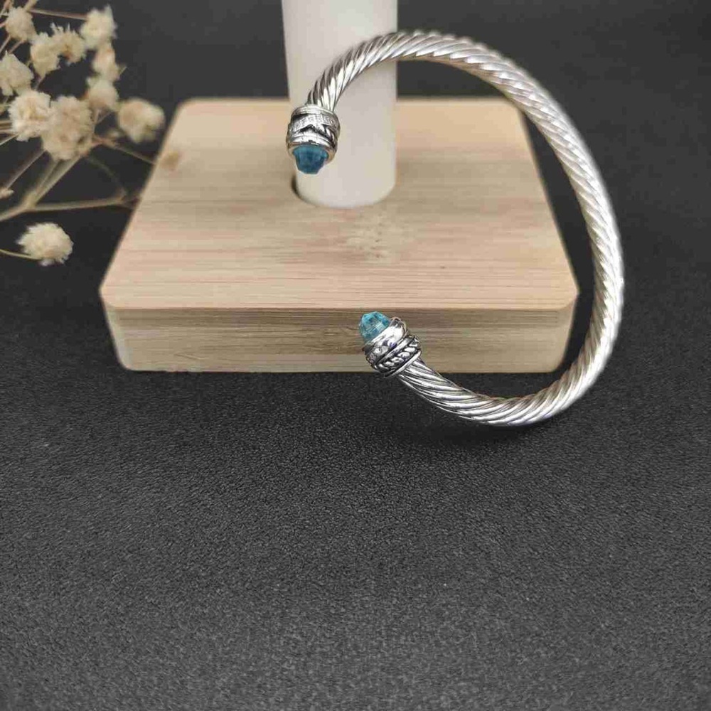 David Yurman 5mm Sterling Silver Cable Cuff Bracelet with Blue Topaz & Diamonds - Picture 7 of 7